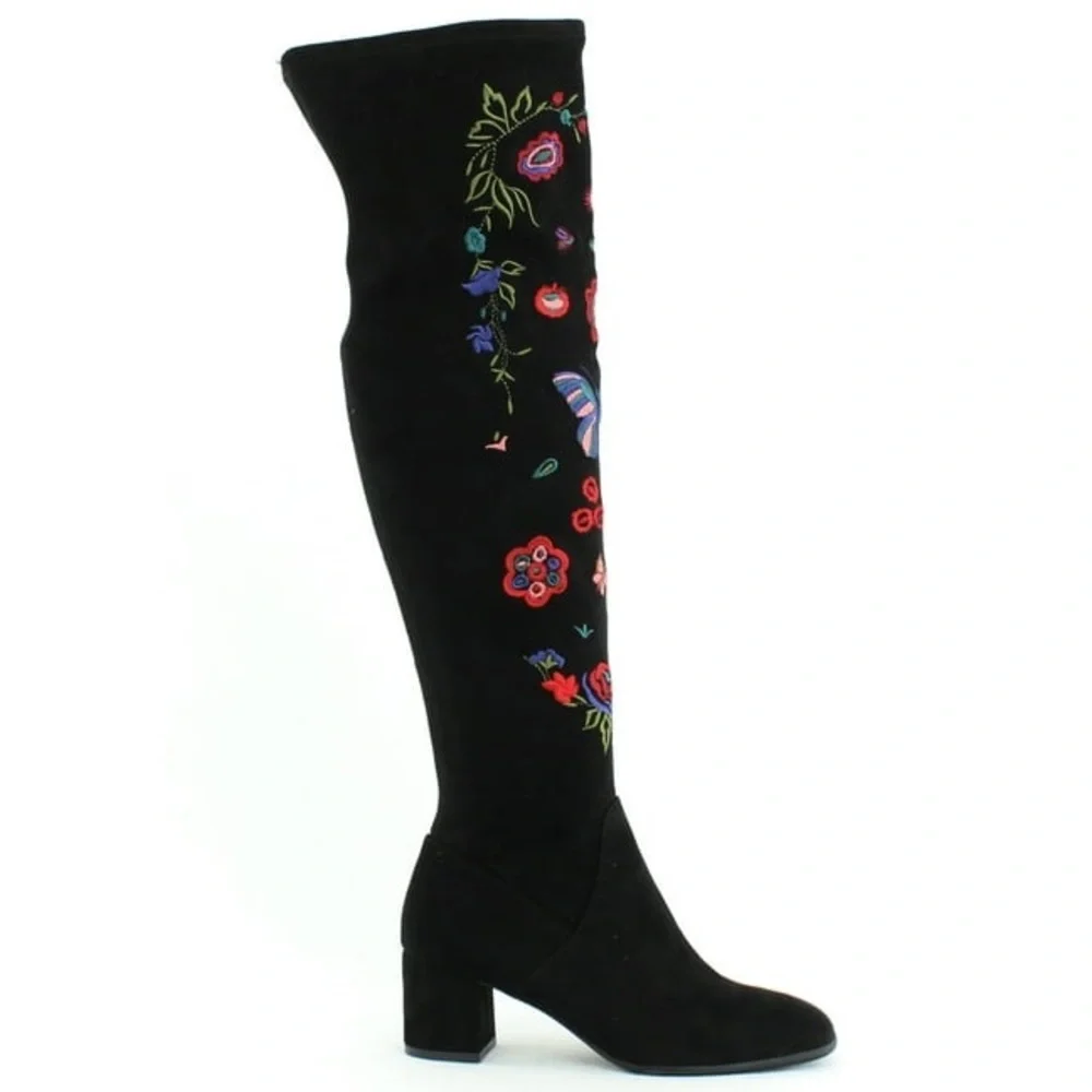 NWOT Impo Judy Embroidered Over-The-Knee Boots stretch block heel colorful